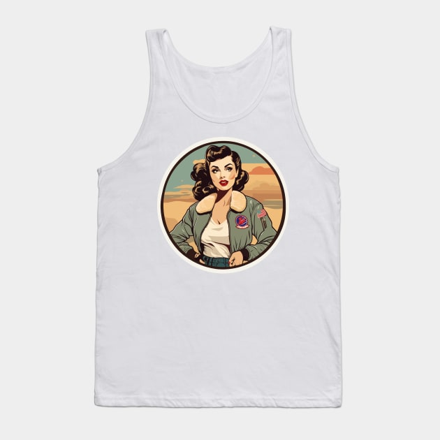 Air Force Dame Fly Girl Bomber Pin Up GIrl Tank Top by di-age7